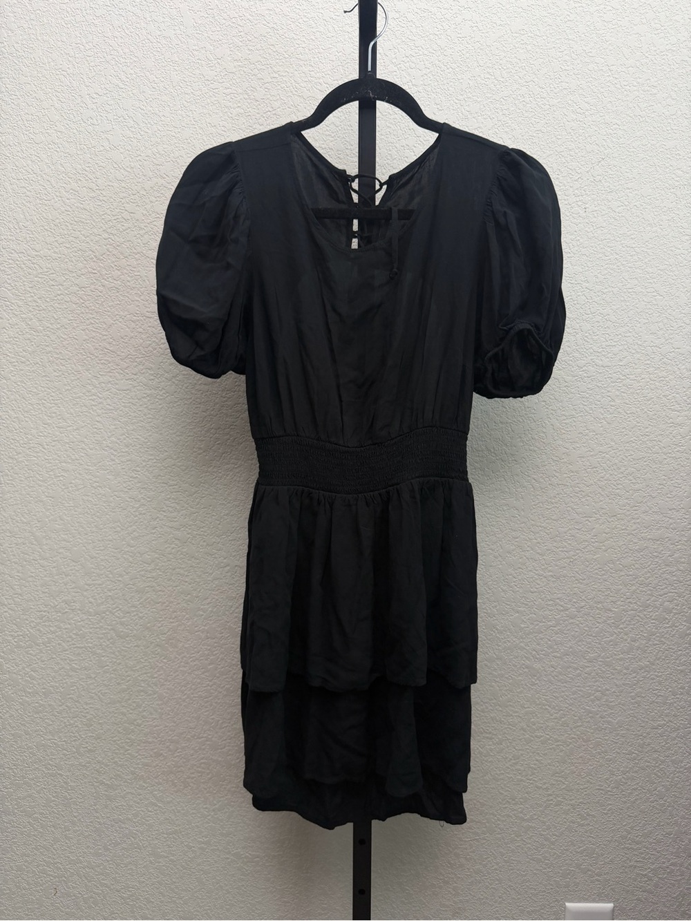 Wild Fable Black Puff Sleeve Tiered Waist-Detail Mini Dress